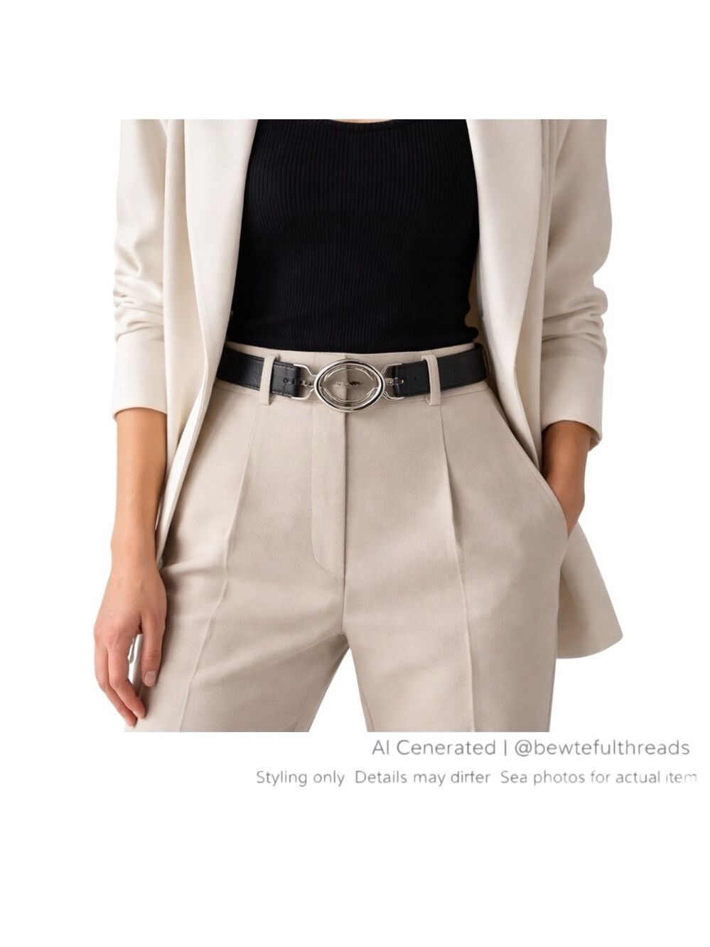 Olsen Europe Leather Belt Adjustable 33–35.5” Waist Silver Modern Buckle
